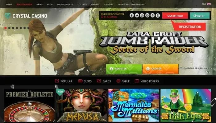 Captura del sitio web de CrystalCasino