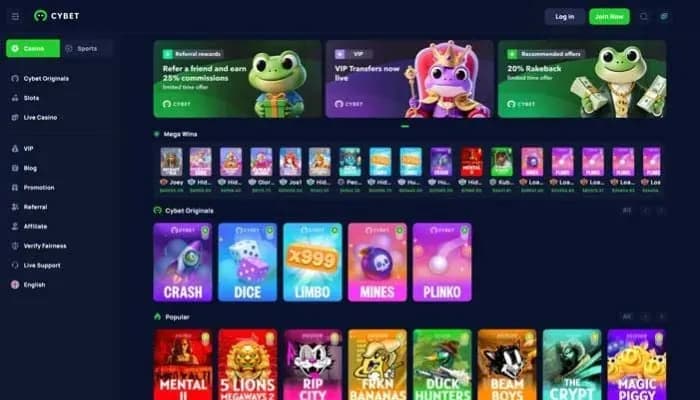 Captura del sitio web de Cybet Casino