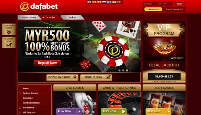 Captura del sitio web de Dafabet Casino