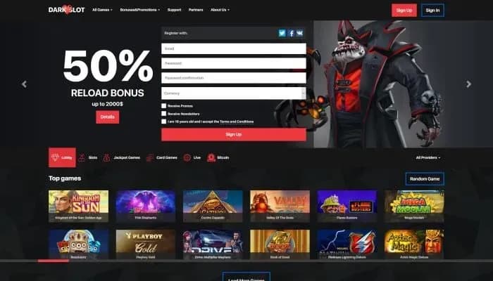 Captura del sitio web de Darkslot Casino