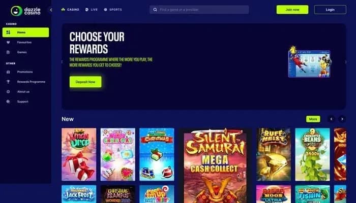 Captura del sitio web de Dazzle Casino