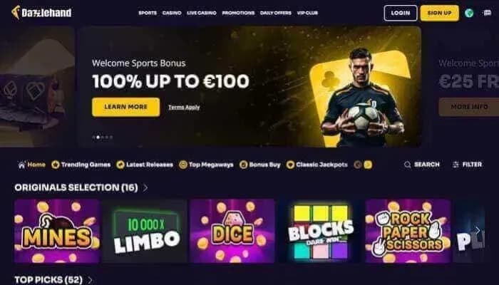 Captura del sitio web de Dazzlehand Casino