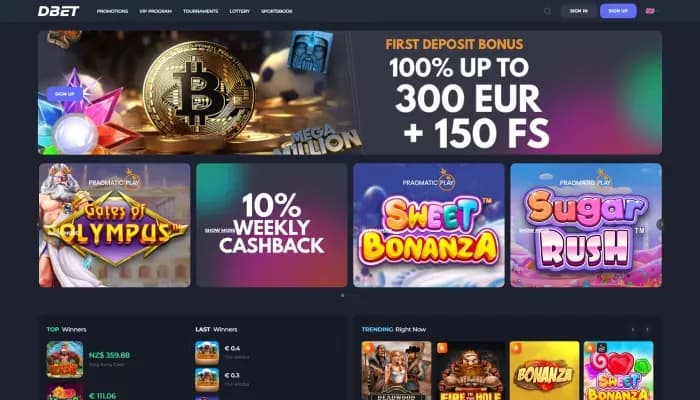 Captura del sitio web de DBet Casino