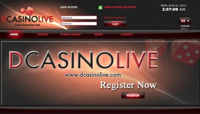 Captura del sitio web de Dcasinolive.com