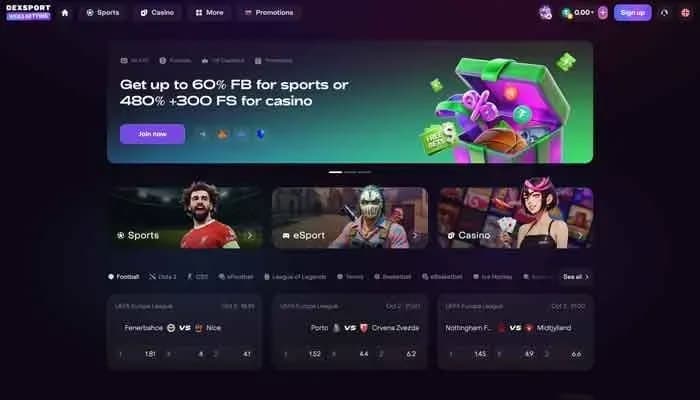 Captura del sitio web de Dexsport Casino