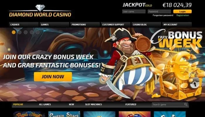 Captura del sitio web de Diamond World Casino