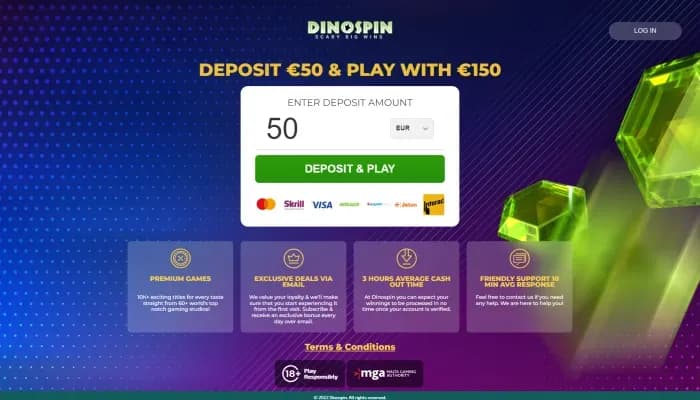 Captura del sitio web de Dinospin Casino