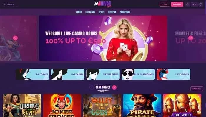 Captura del sitio web de Divas Luck Casino