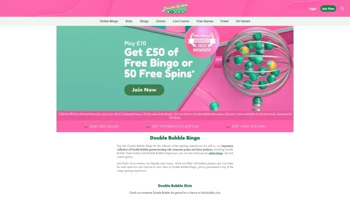 Captura del sitio web de Double Bubble Bingo Casino