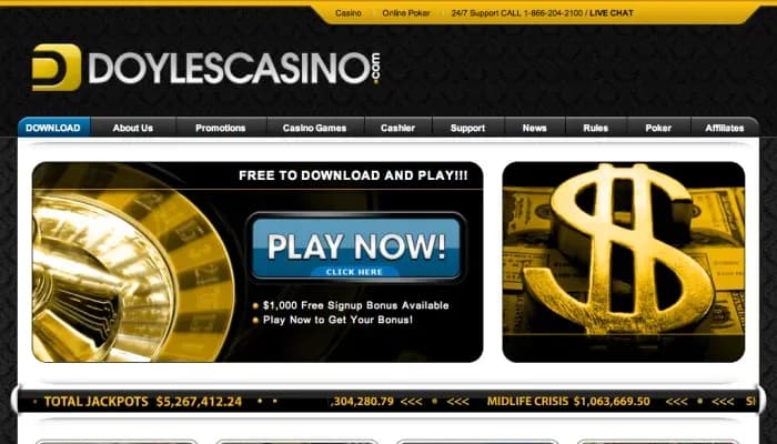 Captura del sitio web de Doyles Casino