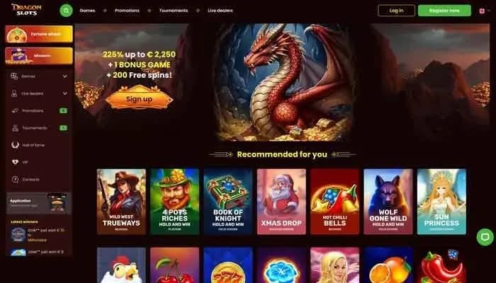 Captura del sitio web de Dragonslots Casino