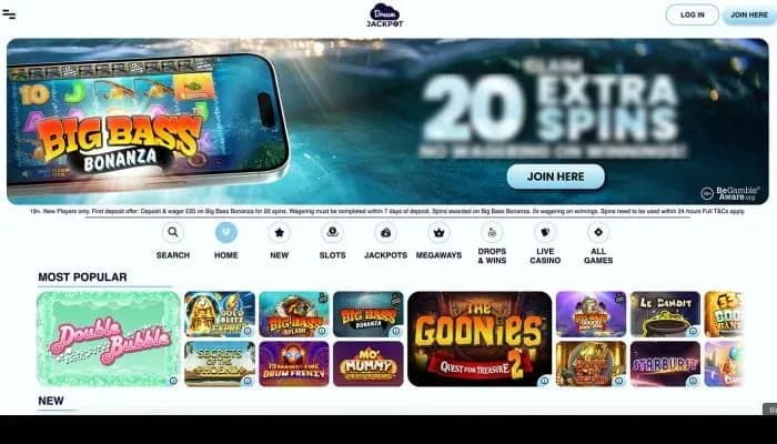 Captura del sitio web de Dream Jackpot Casino