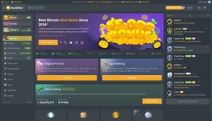 Captura del sitio web de DuckDice Casino