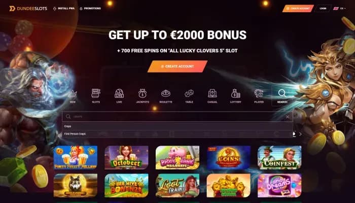 Captura del sitio web de DundeeSlots Casino
