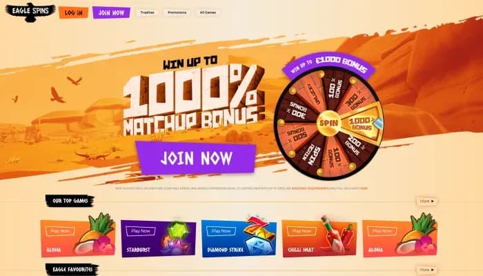 Captura del sitio web de Eagle Spins Casino