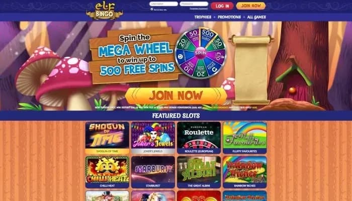Captura del sitio web de ElfBingo Casino