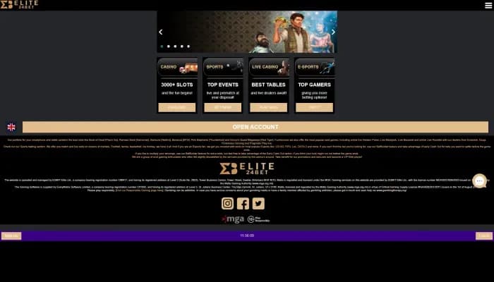 Captura del sitio web de Elite24bet Casino