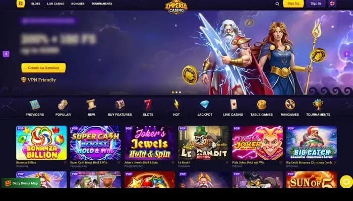 Captura del sitio web de Emperia Casino