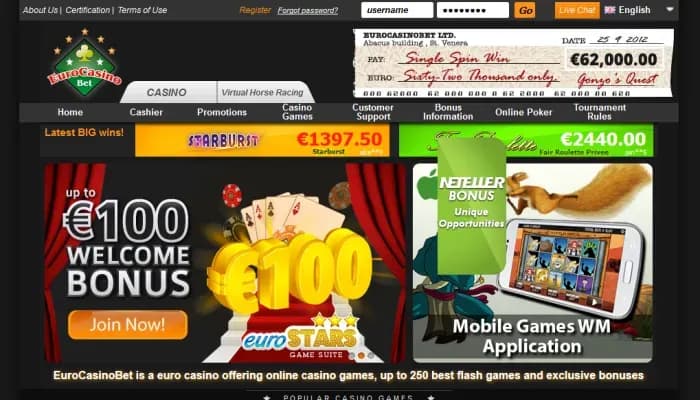 Captura del sitio web de EuroCasinoBet
