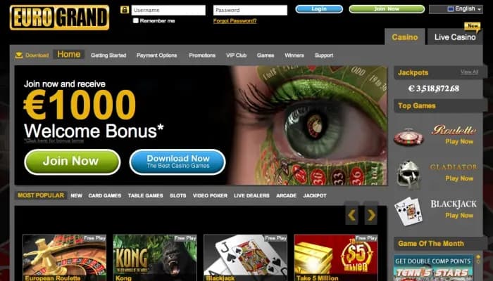 Captura del sitio web de Eurogrand Casino