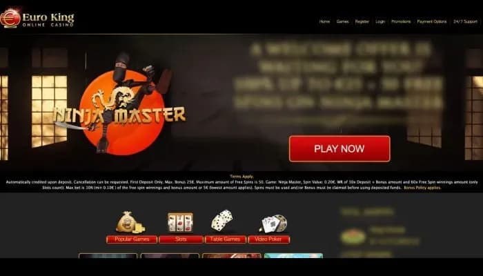 Captura del sitio web de EuroKing Casino