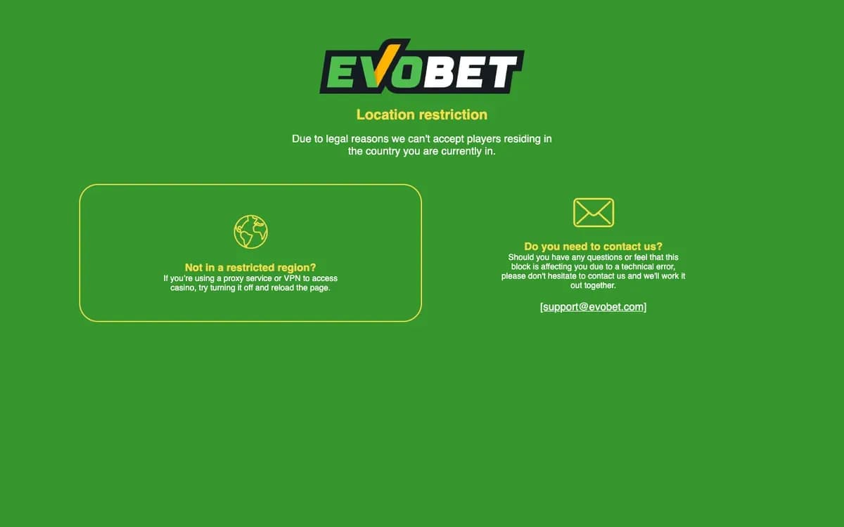 Captura del sitio web de Evobet Casino