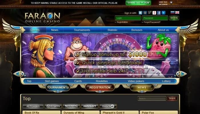 Captura del sitio web de Faraon Casino