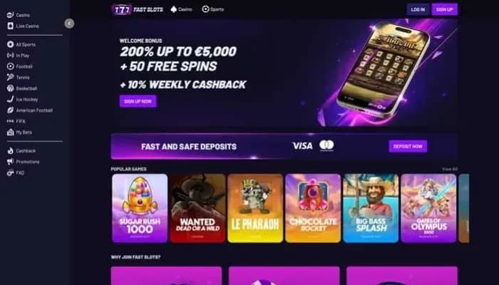 Captura del sitio web de Fast Slots Casino