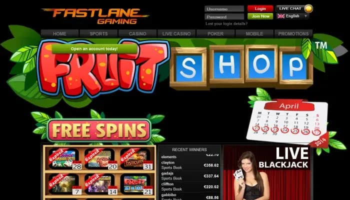 Captura del sitio web de Fastlane Casino