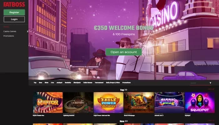 Captura del sitio web de FatBoss Casino