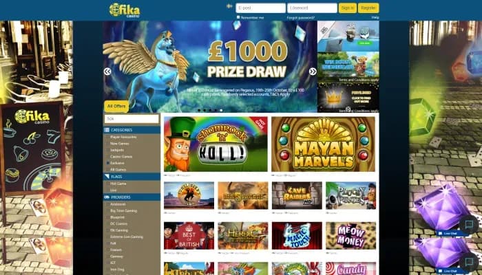 Captura del sitio web de Fika Casino
