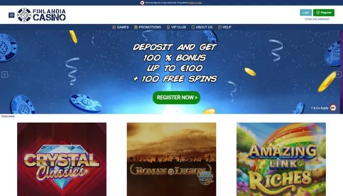 Captura del sitio web de Finlandia Casino
