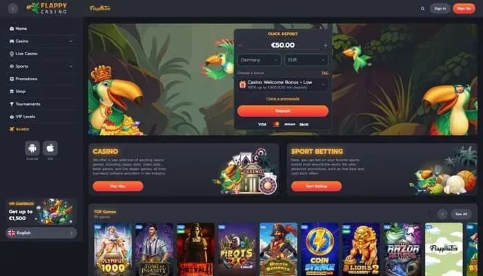 Captura del sitio web de Flappy Casino
