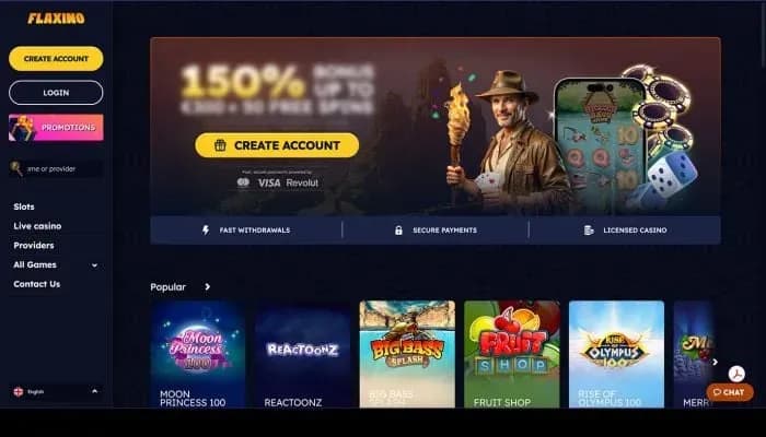 Captura del sitio web de Flaxino Casino