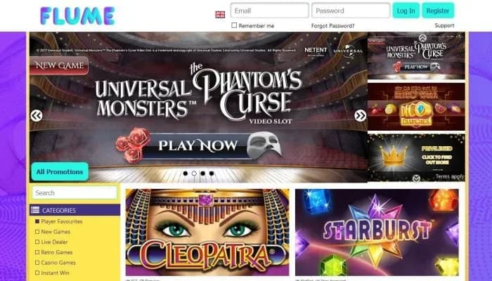 Captura del sitio web de Flume Casino