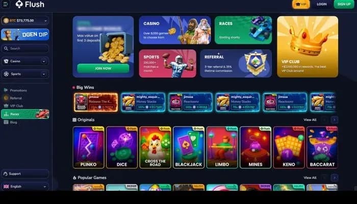 Captura del sitio web de Flush Casino