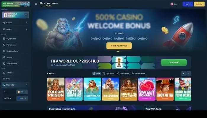 Captura del sitio web de FortuneJack Casino