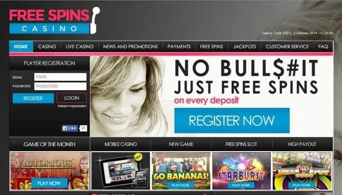 Captura del sitio web de Free Spins Casino