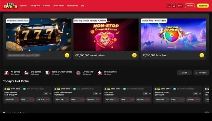 Captura del sitio web de Free Spinza Casino