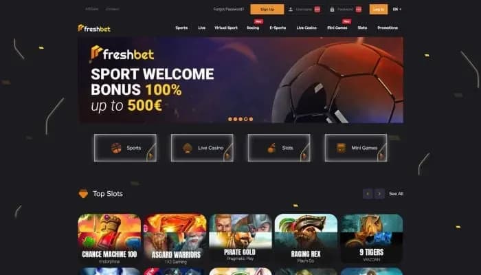Captura del sitio web de Freshbet Casino