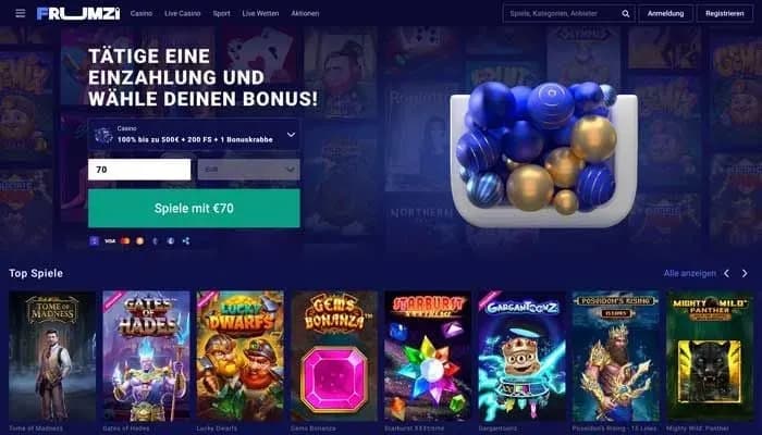 Captura del sitio web de Frumzi Casino