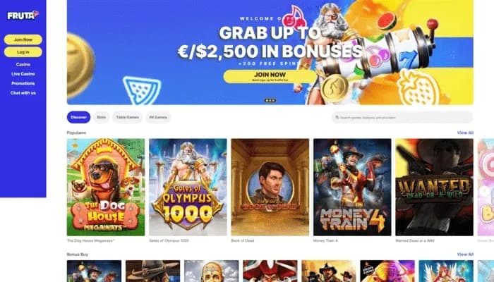 Captura del sitio web de Fruta Casino