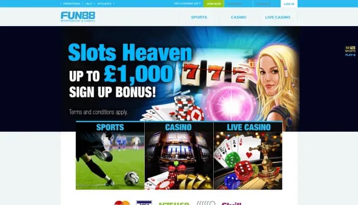 Captura del sitio web de Fun88 Casino