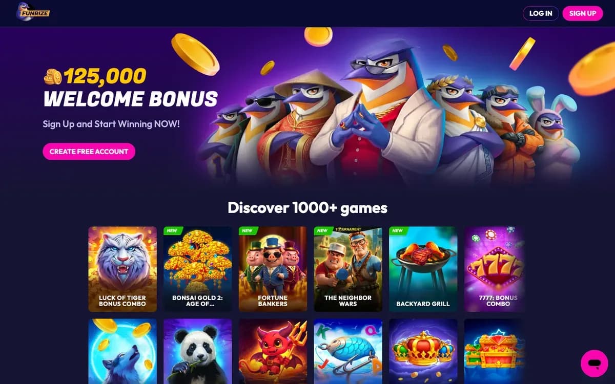 Captura del sitio web de Funrize Casino