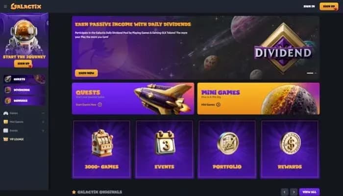 Captura del sitio web de Galactix.io Casino