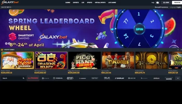 Captura del sitio web de Galaxy.bet Casino