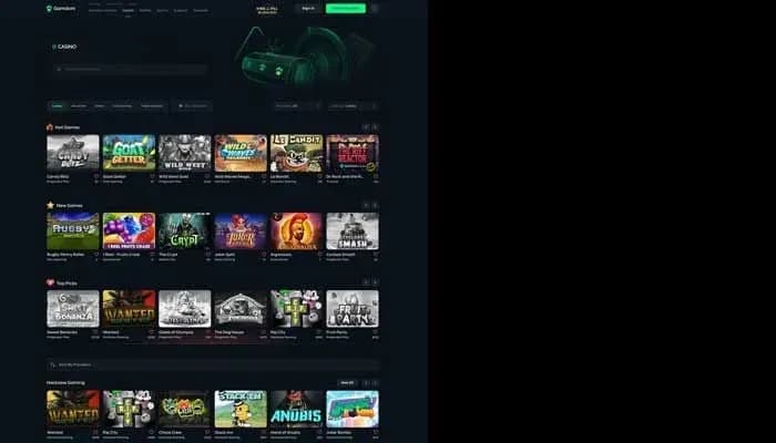 Captura del sitio web de Gamdom Casino