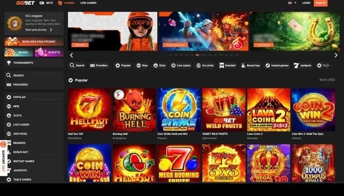 Captura del sitio web de GGbet Casino