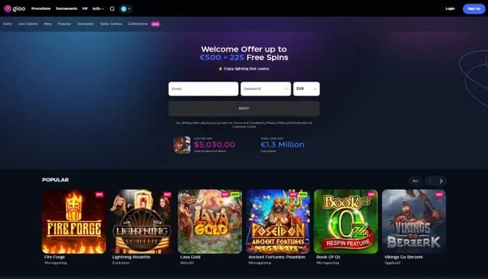 Captura del sitio web de Gioo Casino