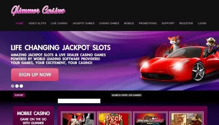 Captura del sitio web de Glimmer Casino